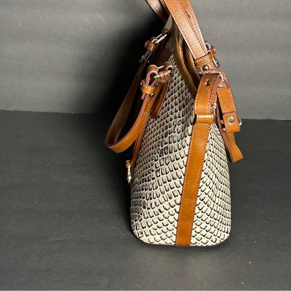 Brahmin Mini Asher Satchel Brown Sahara Cream Leather Croc Embossed Shoulder Bag - Picture 4 of 16